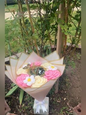 Handmade Pink & Yellow Crochet Flower Bouquet - Women Accessories
